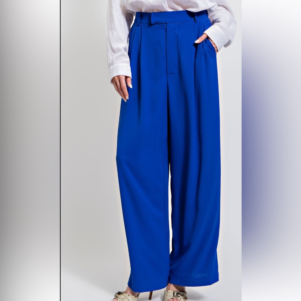 Easel Elegant Blue Women's Wide-Leg Pants L